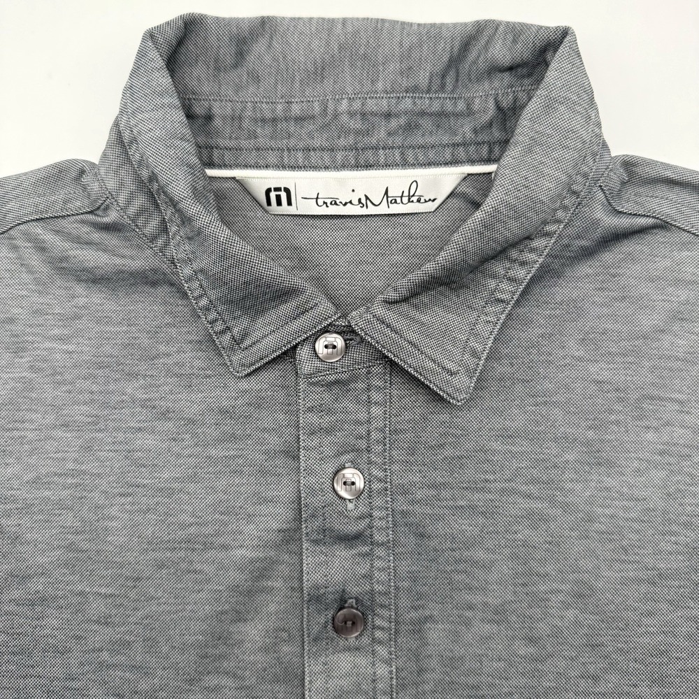 Travis Mathew Polo Shirt Men M Gray Pima Cotton Blend Short Sleeve Heathered